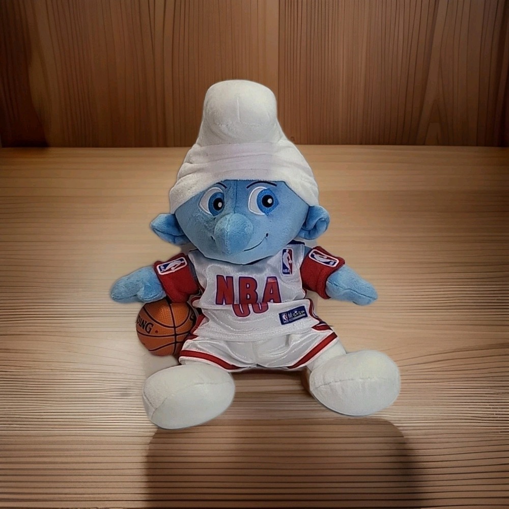 Build A Bear BAB Workshop Clumsy‎ Smurf & White NBA Jersey,shorts,ball,armbands